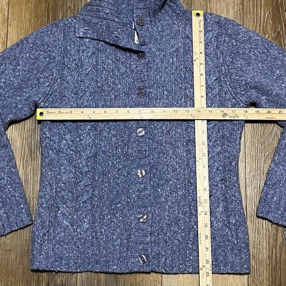 LL Bean Wool Cable Knit Cardigan Sweater Womens M Blue Fisherman Preppy Cottage - Picture 7 of 7